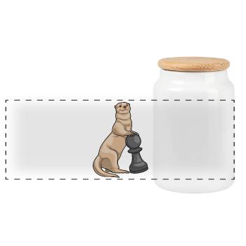 Otter Chess Piece Farmer Chess - Panoramic Cookie Jar with Wooden Lid - white - Front