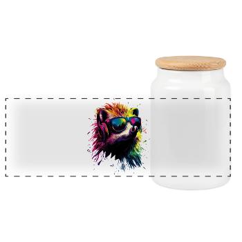 Igel Popart Kopfhörer Sonnenbrille Bunt Süßer Igel - Panorama Keksdose mit Holzdeckel - Weiß - Vorne
