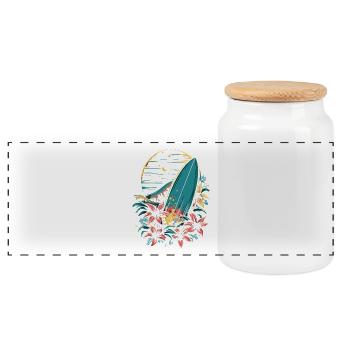 Surfboard Cartoon - Panoramic Cookie Jar with Wooden Lid - white - Front
