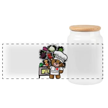 Teddy Teddybär Koch Köche Kochen Köchin Gemüse - Panorama Keksdose mit Holzdeckel - Weiß - Vorne