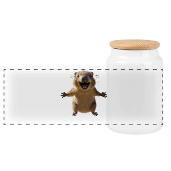 Quokka Be Quokka Happy Australia Smile Quokkas - Panoramic Cookie Jar with Wooden Lid - white - Front