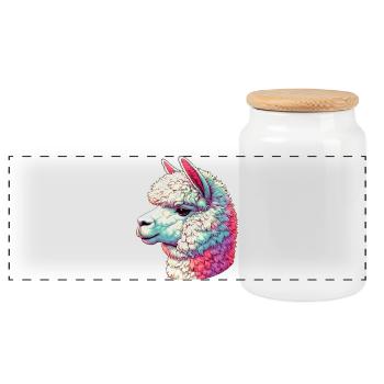Alpaca - Panoramic Cookie Jar with Wooden Lid - white - Front