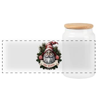Gnome de Noël en chef - Boîte à biscuits avec couvercle en bois - blanc - Devant