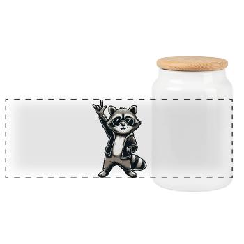 raton laveur avec pose de roche raton laveur musicien de musique rock - Boîte à biscuits avec couvercle en bois - blanc - Devant