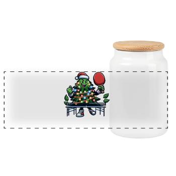 Ping Pong Christmas Tree Costume Christmas Tree Santa - Panoramic Cookie Jar with Wooden Lid - white - Front