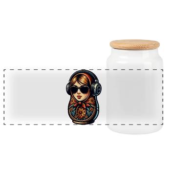 Russian Matryoshka Music Russia Russian - Panoramic Cookie Jar with Wooden Lid - white - Front