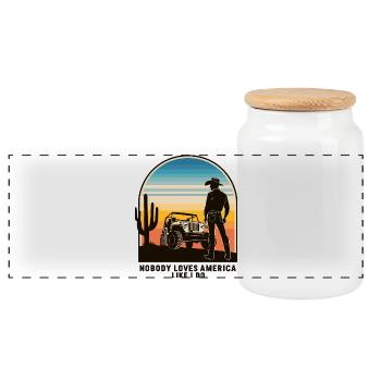 Cow-boy - Boîte à biscuits avec couvercle en bois - blanc - Devant
