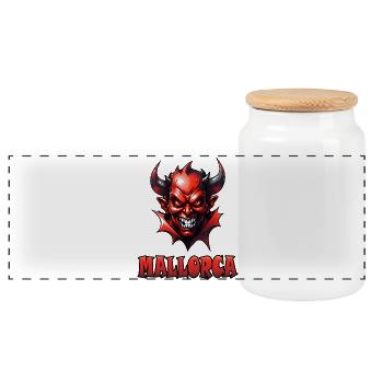 Majorque avec Red Devil - Boîte à biscuits avec couvercle en bois - blanc - Devant