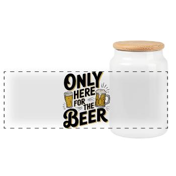 Only Here for the Beer Funny Drinking Party Design - Panoramic Cookie Jar with Wooden Lid - white - Front