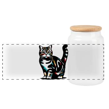Chat - Boîte à biscuits avec couvercle en bois - blanc - Devant