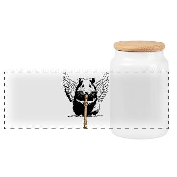 Hamster avec des ailes et une flûte - Boîte à biscuits avec couvercle en bois - blanc - Devant