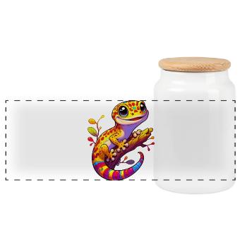 Gecko - Panoramic Cookie Jar with Wooden Lid - white - Front