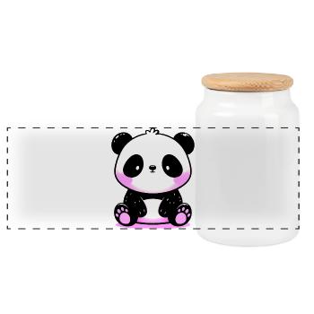 Panda - Panoramic Cookie Jar with Wooden Lid - white - Front