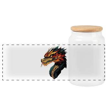 Dragon Mythical Creature Dragon Lover Fire Dragon - Panoramic Cookie Jar with Wooden Lid - white - Front