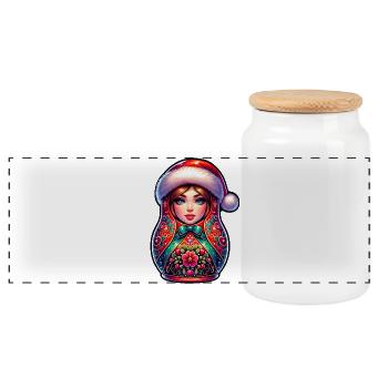 Russische Matroschka Weihnachten Russland - Panorama Keksdose mit Holzdeckel - Weiß - Vorne
