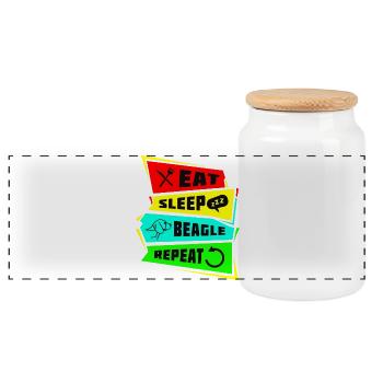Eat Sleep Beagle Repeat - Boîte à biscuits avec couvercle en bois - blanc - Devant