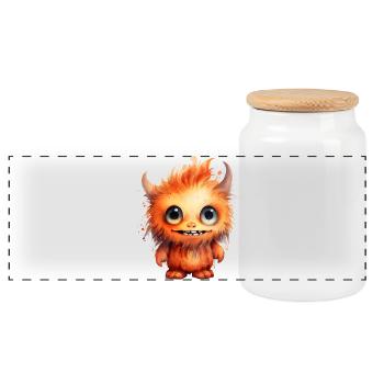 Flammenfell Freund Monster - Panorama Keksdose mit Holzdeckel - Weiß - Vorne