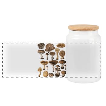 Fungi Collection Mushroom Variety Design - Panoramic Cookie Jar with Wooden Lid - white - Front