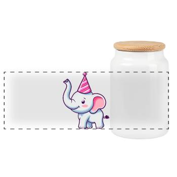 Süßer glücklicher Elefant mit Partyhut - Geburtstag - Panorama Keksdose mit Holzdeckel - Weiß - Vorne
