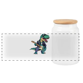 Dinosaure avec guitare pour musiciens - Boîte à biscuits avec couvercle en bois - blanc - Devant