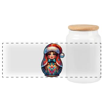 Russian Matryoshka Christmas Russia - Panoramic Cookie Jar with Wooden Lid - white - Front