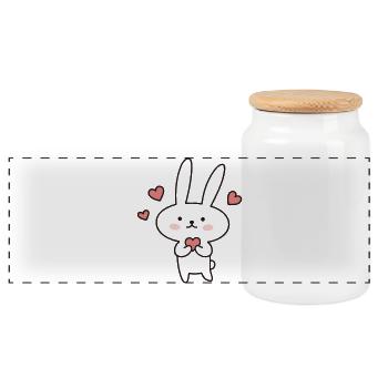 Lapin mignon avec des cœurs : Mignon à tomber amoureux ! - Boîte à biscuits avec couvercle en bois - blanc - Devant