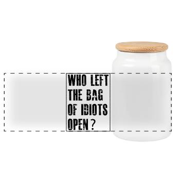 who left the bag - Panoramic Cookie Jar with Wooden Lid - white - Front