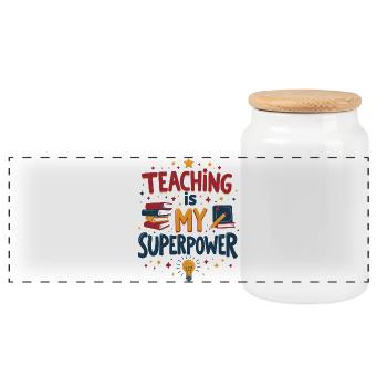 Teaching is My Superpower - Panoramic Cookie Jar with Wooden Lid - white - Front