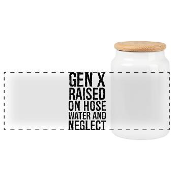 gen x raised on hose water and neglect - Panorama Keksdose mit Holzdeckel - Weiß - Vorne