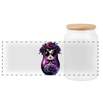 Russian Girl Matryoshka Moscow with Sunglasses - Panoramic Cookie Jar with Wooden Lid - white - Front