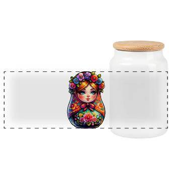 Russian Girl Matroschka Moskau mit Sonnenbrille - Panorama Keksdose mit Holzdeckel - Weiß - Vorne