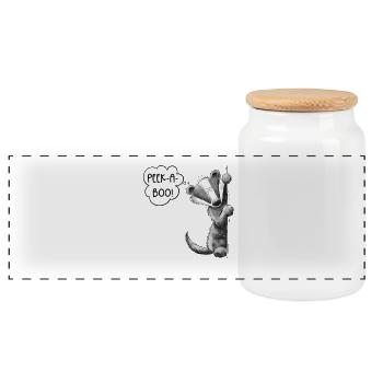 Peek-A-Boo Badger Cartoon Animal Motif Woodland Animal - Panoramic Cookie Jar with Wooden Lid - white - Front