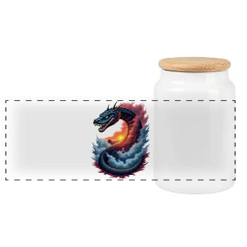 Mythical Snake with Sunset Year of the Snake 2025 - Panoramic Cookie Jar with Wooden Lid - white - Front