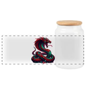 Mythical Snake with Sunset Year of the Snake 2025 - Panoramic Cookie Jar with Wooden Lid - white - Front