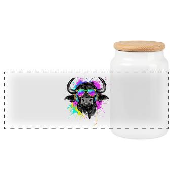 Buffalo Cape Buffalo Safari African Buffalo - Panoramic Cookie Jar with Wooden Lid - white - Front