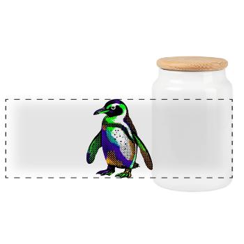 Pinguin - Panorama Keksdose mit Holzdeckel - Weiß - Vorne