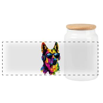 German Shepherd Bright Colors Pop Art Dog Shepherd Dogs - Panoramic Cookie Jar with Wooden Lid - white - Front