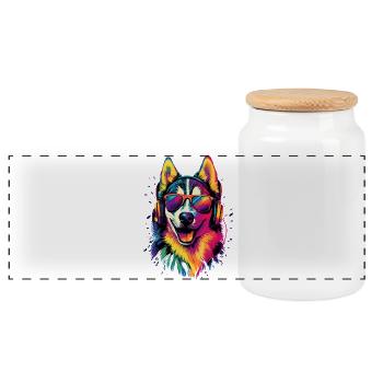 Husky Dogs Lover Dog Love Siberian Huskies - Panoramic Cookie Jar with Wooden Lid - white - Front