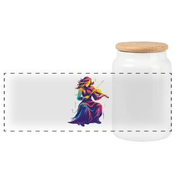 Violin Girl Retrowave - Panoramic Cookie Jar with Wooden Lid - white - Front