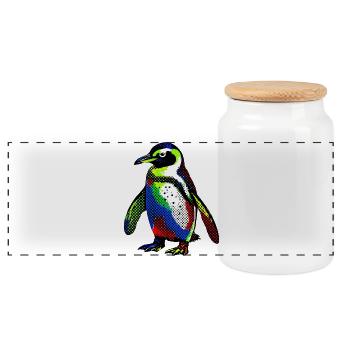 Penguin - Panoramic Cookie Jar with Wooden Lid - white - Front