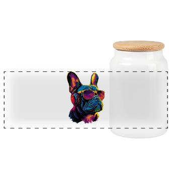 French Bulldog Dog Motif Great Dane Frenchie - Panoramic Cookie Jar with Wooden Lid - white - Front