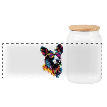 Australian Shepherd Dog Lover Cute Aussie - Panoramic Cookie Jar with Wooden Lid - white - Front