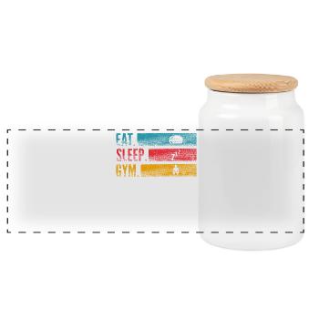 Eat Sleep Gym Repeat für Fitness Sport - Panorama Keksdose mit Holzdeckel - Weiß - Vorne