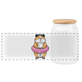 Hamster Swimming Swimming Ring Summer - Panoramic Cookie Jar with Wooden Lid - white - Front