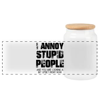 I annoy stupid people and you are looking a bit - Panorama Keksdose mit Holzdeckel - Weiß - Vorne