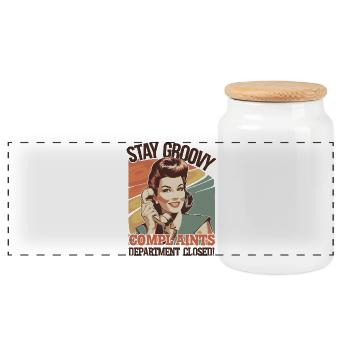 Stay Groovy Retro Beschwerden geschlossen - Panorama Keksdose mit Holzdeckel - Weiß - Vorne