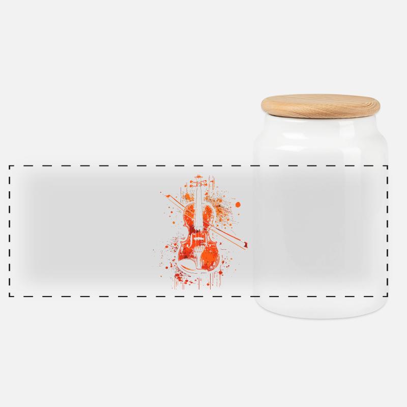Violine Grafik - Panorama Keksdose mit Holzdeckel - Weiß