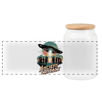 Ancient Astronaut Stonehenge UFO Encounter - Panoramic Cookie Jar with Wooden Lid - white - Front
