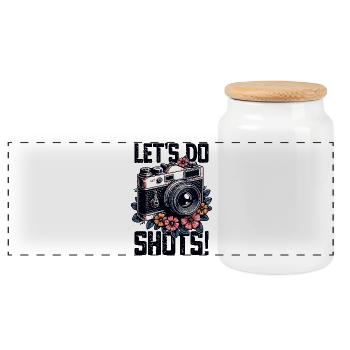 Let’s Do Shots Fotograf Kamera Spruch für - Panorama Keksdose mit Holzdeckel - Weiß - Vorne
