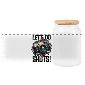 Let’s Do Shots Fotograf Kamera Spruch für - Panorama Keksdose mit Holzdeckel - Weiß - Vorne